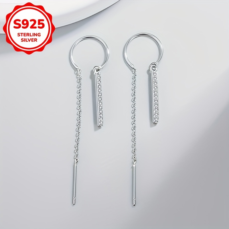 Minimalist Tassel Earrings Women 925 Silvery Studs Zirconia